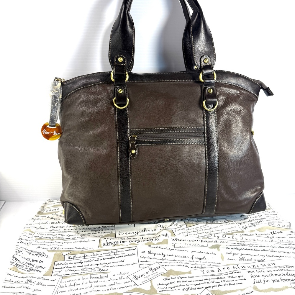 Barr + Barr Brown & Black Pebble Leather Tote